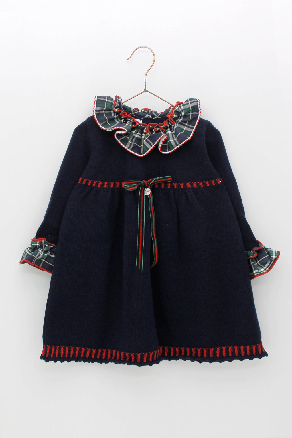 FOQUE Navy Tartan Girls Dress - CLEARANCE SALE