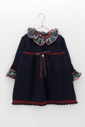 FOQUE Navy Tartan Girls Knitted Dress