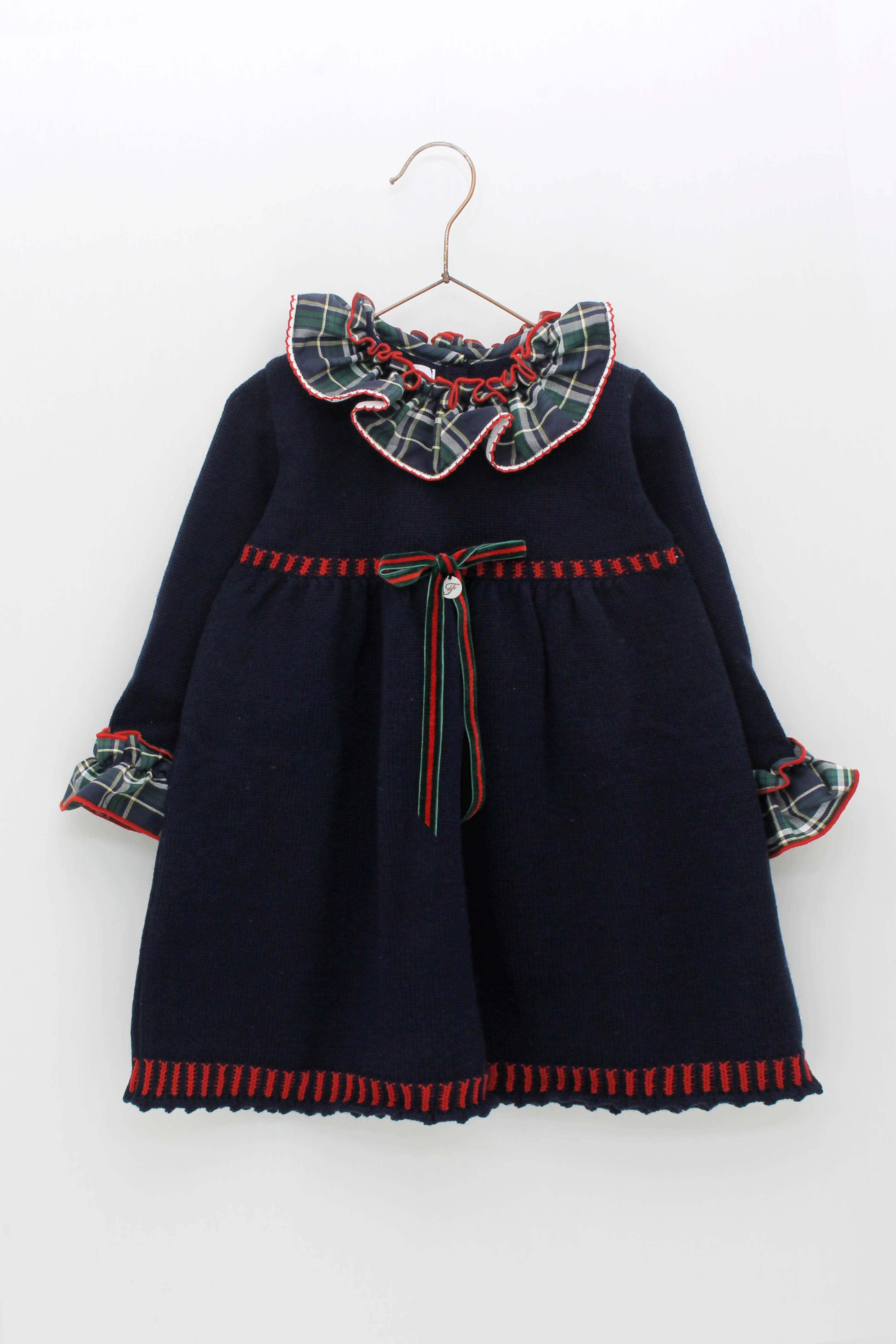 FOQUE Navy Tartan Girls Dress - CLEARANCE SALE
