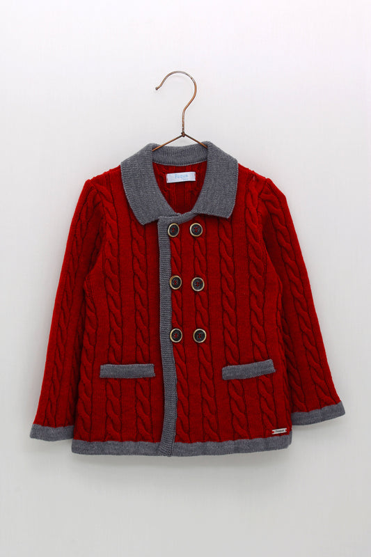FOQUE Red & Grey Baby Boys Cable Knit Jacket - 1552