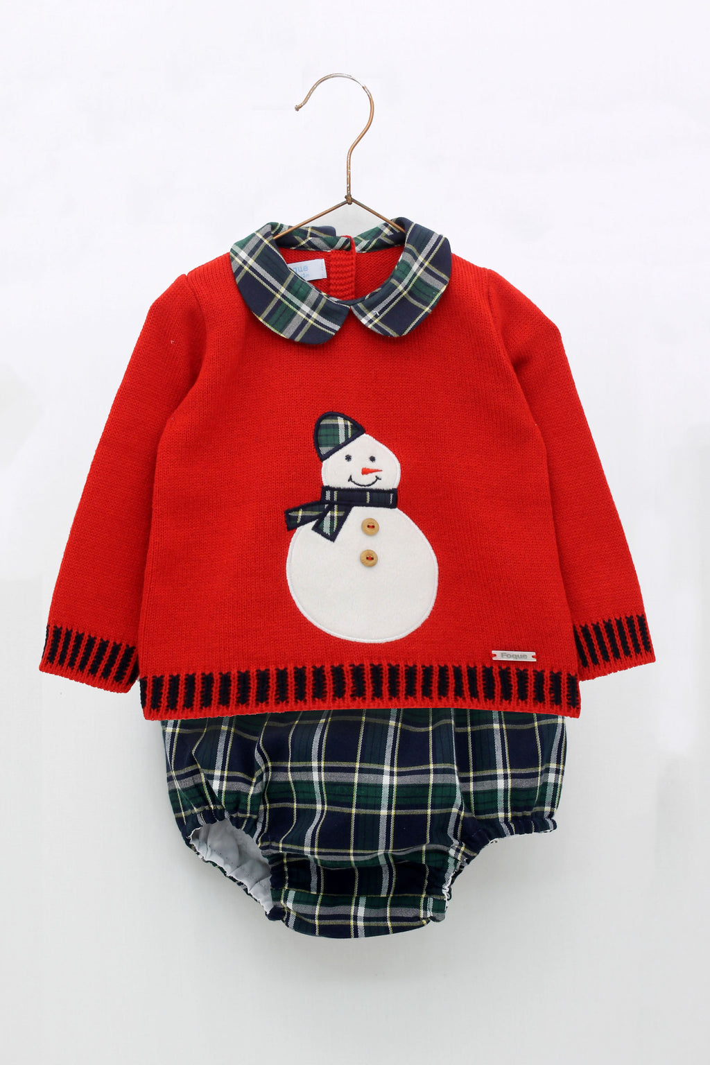 FOQUE Navy Tartan Baby Boys Snowman Jam Pant Set - CLEARANCE SALE