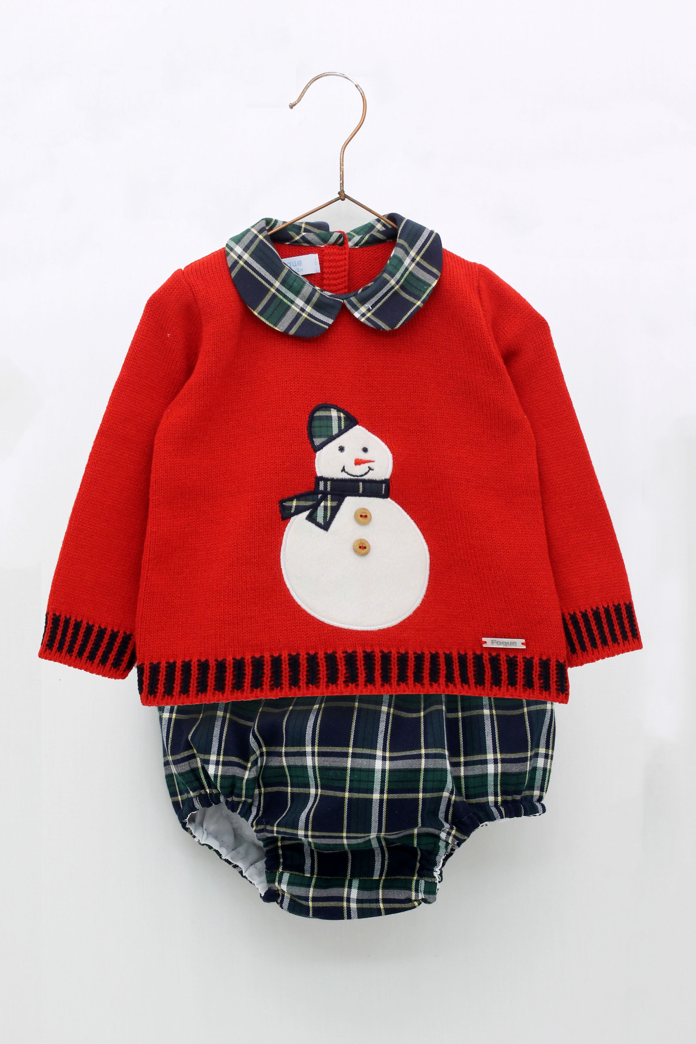 FOQUE Navy Tartan Baby Boys Snowman Jam Pant Set - CLEARANCE SALE