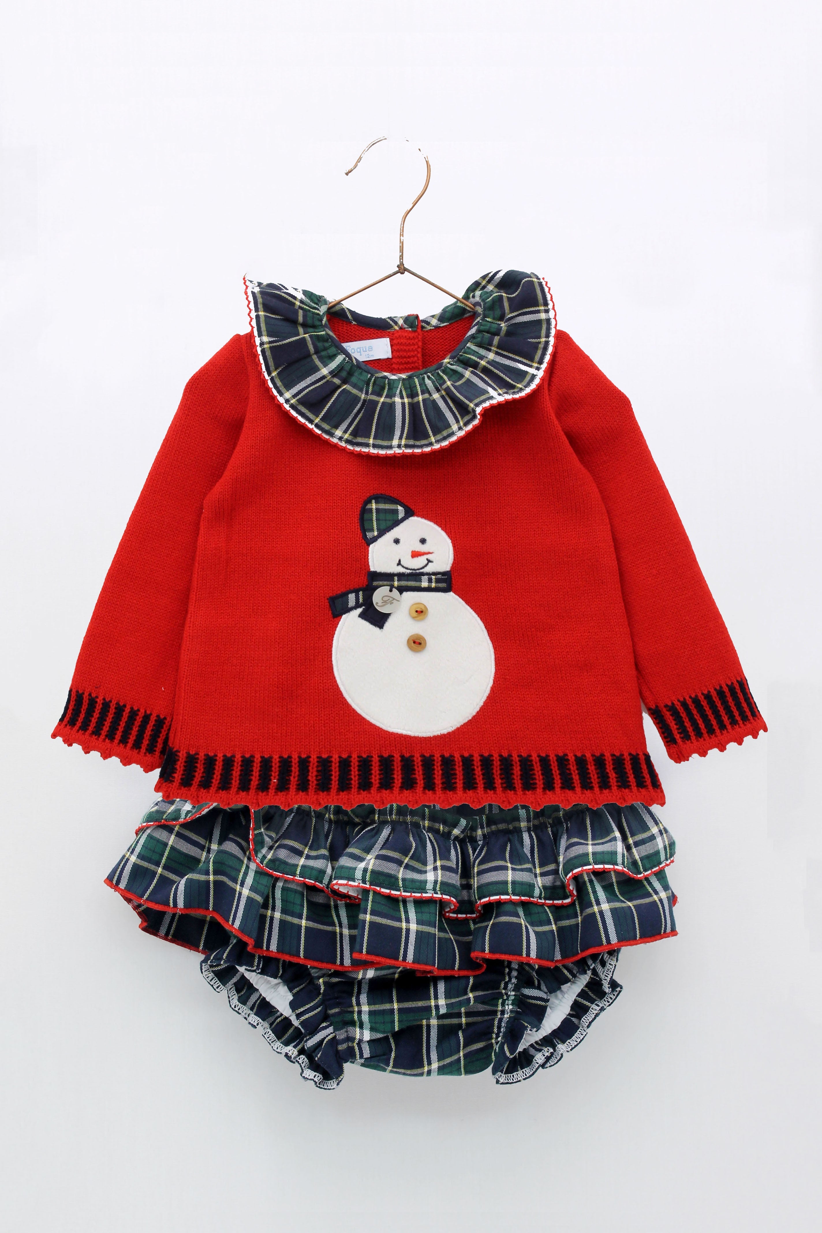 FOQUE Navy Tartan Baby Girls Snowman Jam Pant Set - CLEARANCE SALE