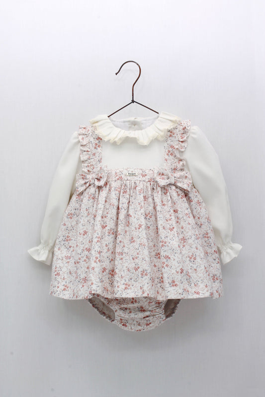 FOQUE Cream & Pink Floral Baby Girls Dress & Knickers - 5515