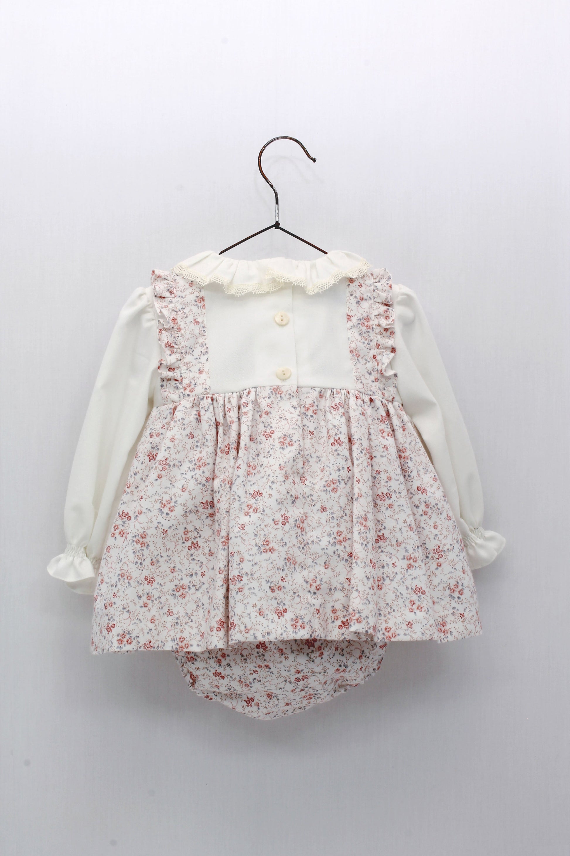 AW22 FOQUE Cream & Pink Floral Baby Girls Dress & Knickers