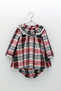 FOQUE Beige & Red Check Baby Girls Dress & Knickers
