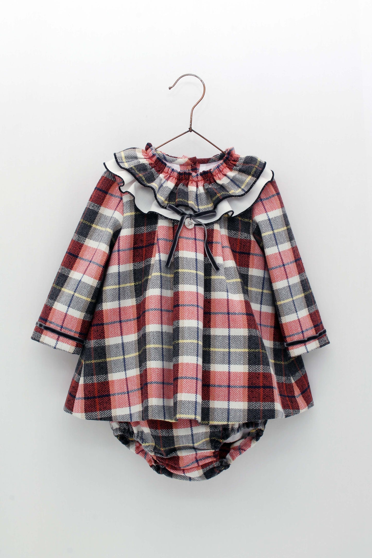 FOQUE Beige & Red Check Baby Girls Dress & Knickers