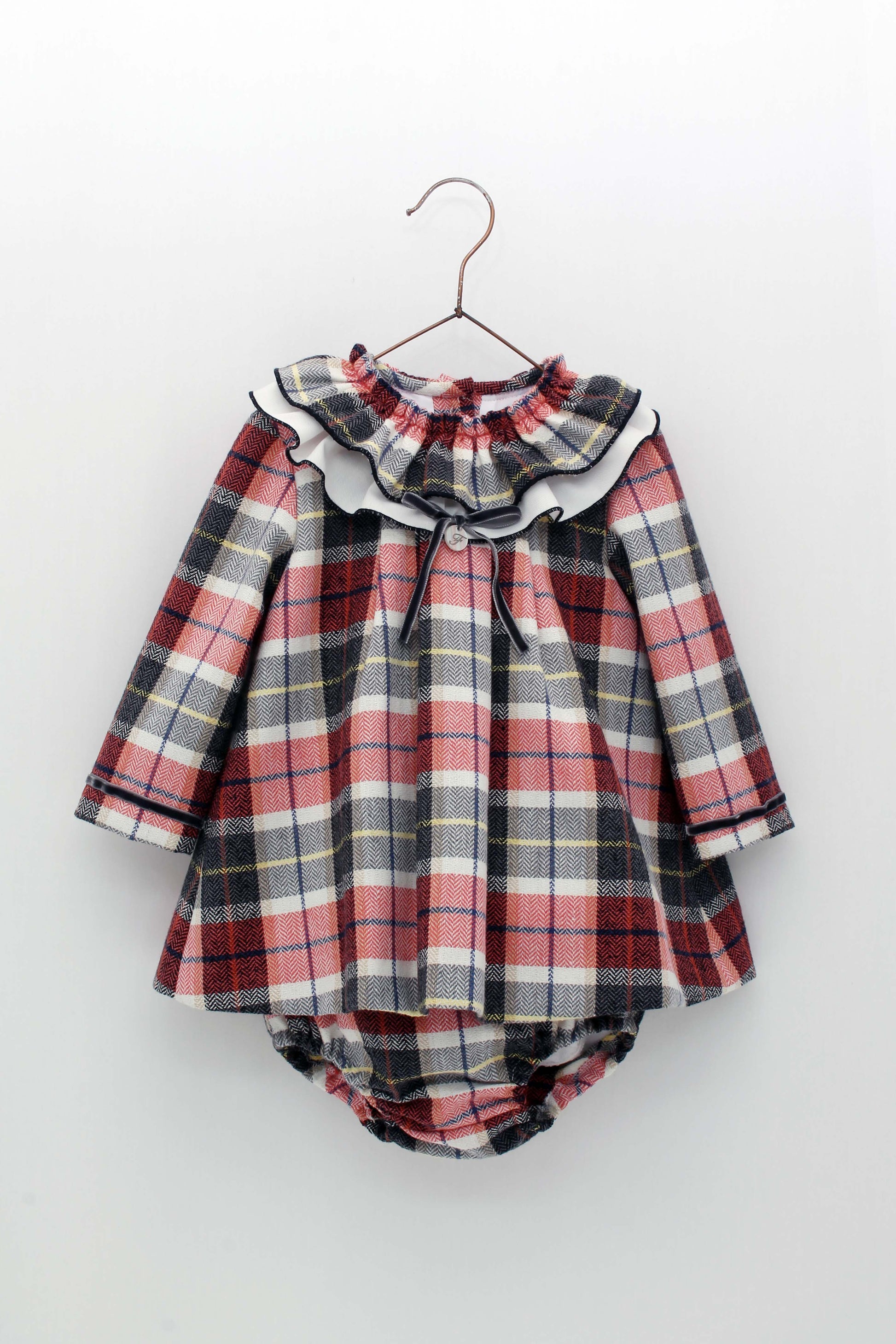 FOQUE Beige & Red Check Baby Girls Dress & Knickers