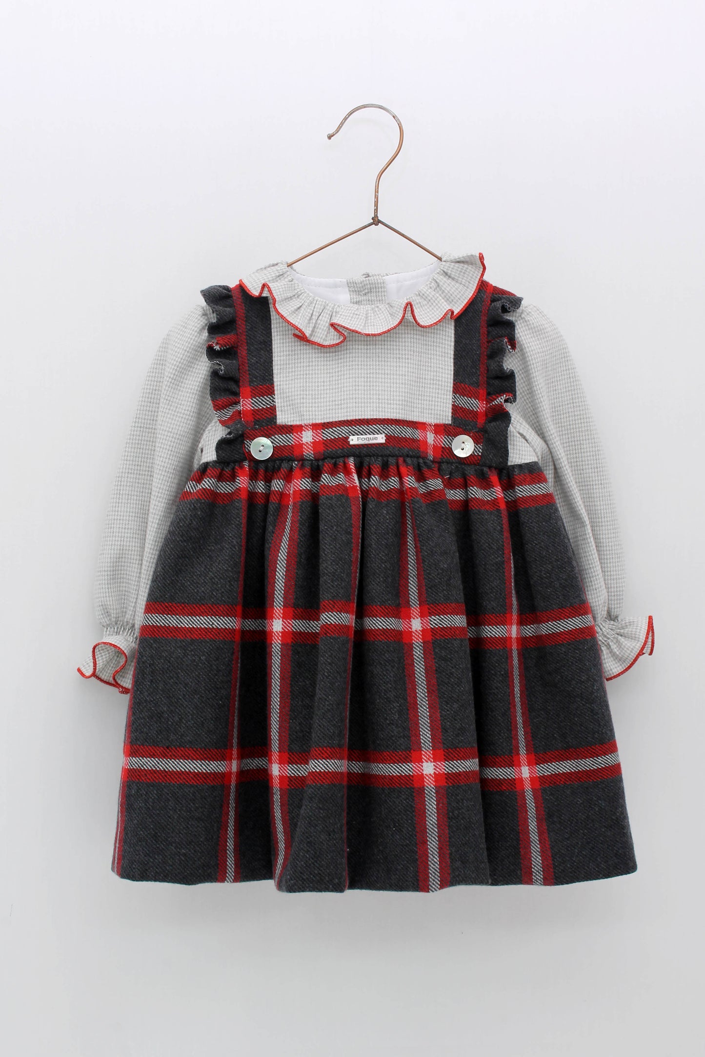 FOQUE Red & Grey Baby Girls Dress & Knickers 