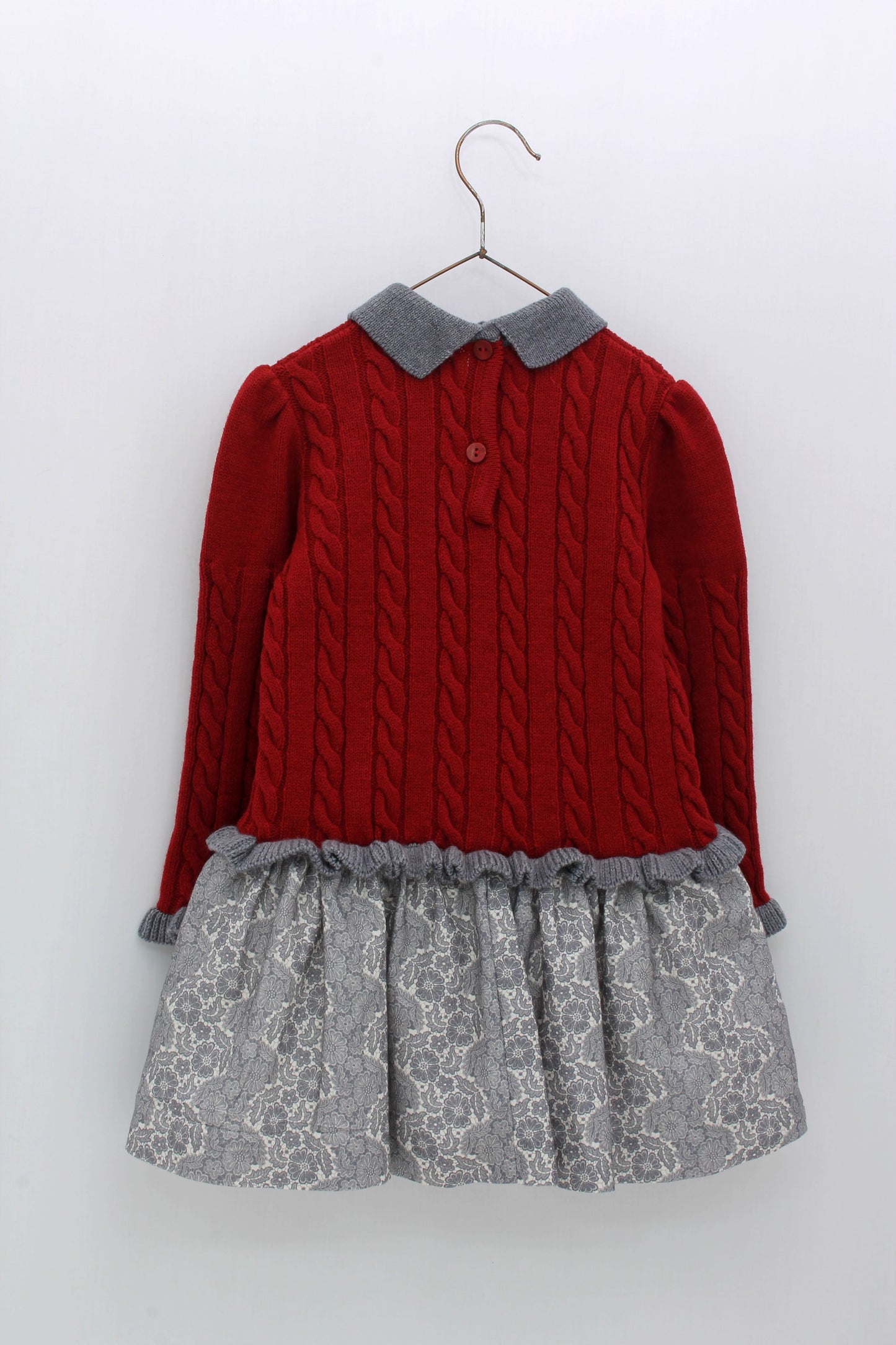 FOQUE Red & Grey Girls Dress - 6510
