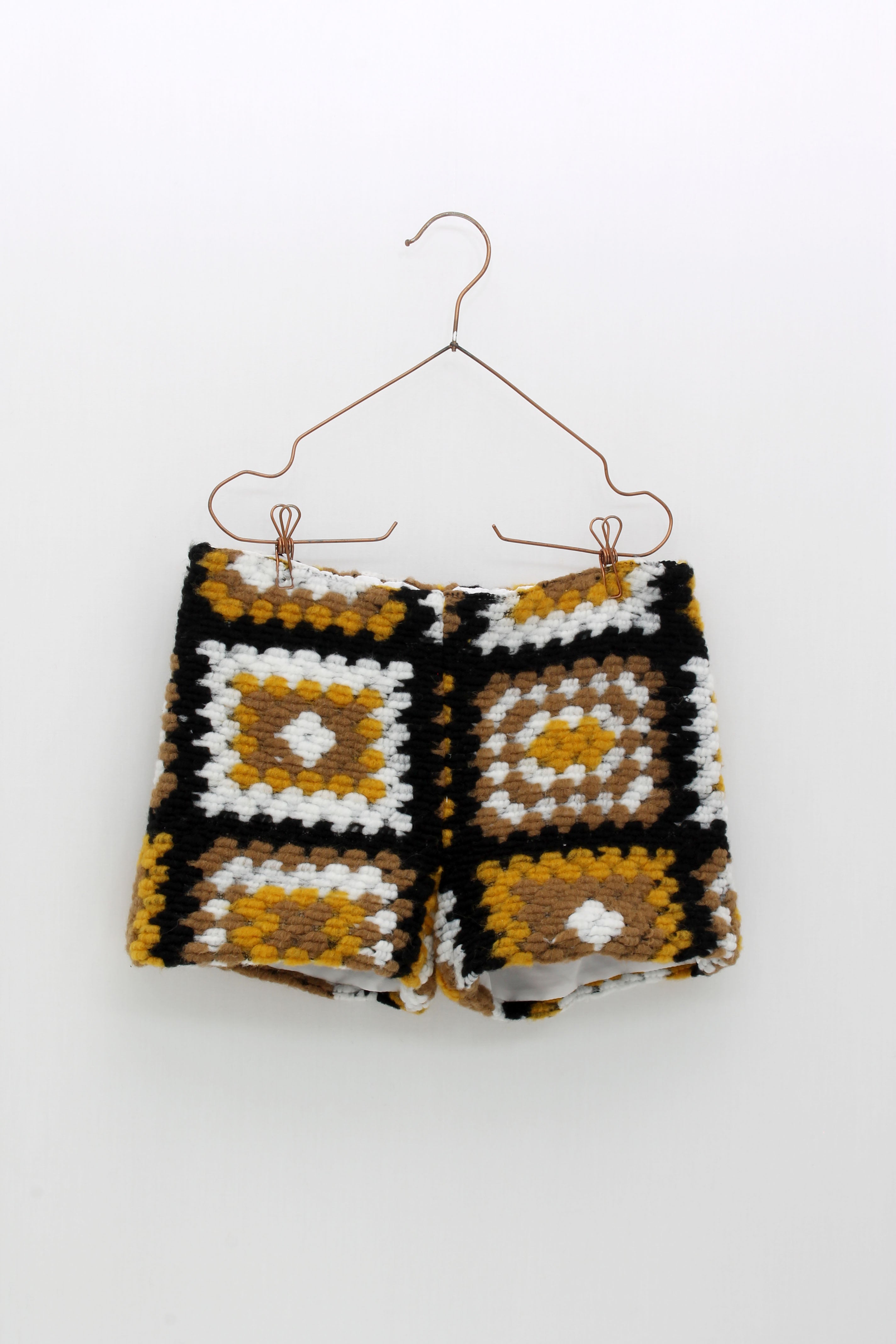 FOQUE Mustard & Black Girls Crochet Short Set 