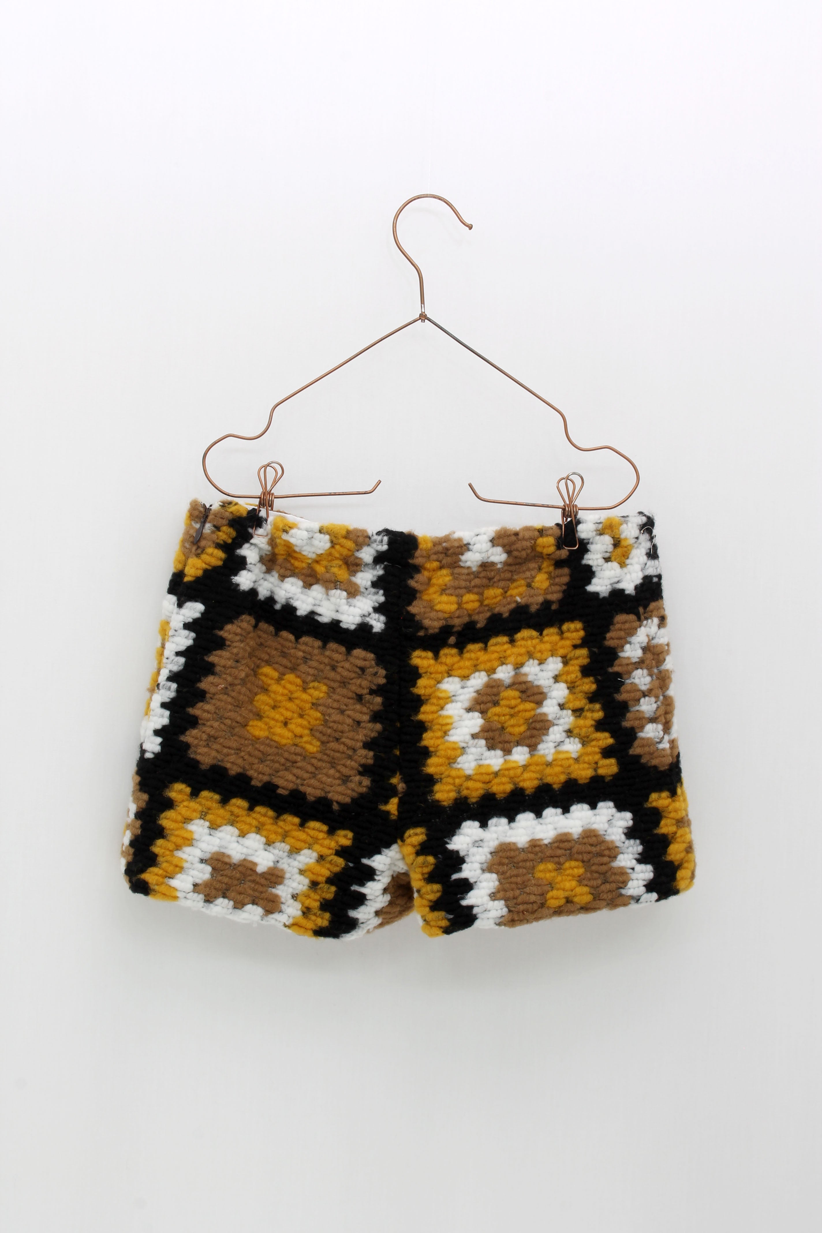 FOQUE Mustard & Black Girls Crochet Short Set 