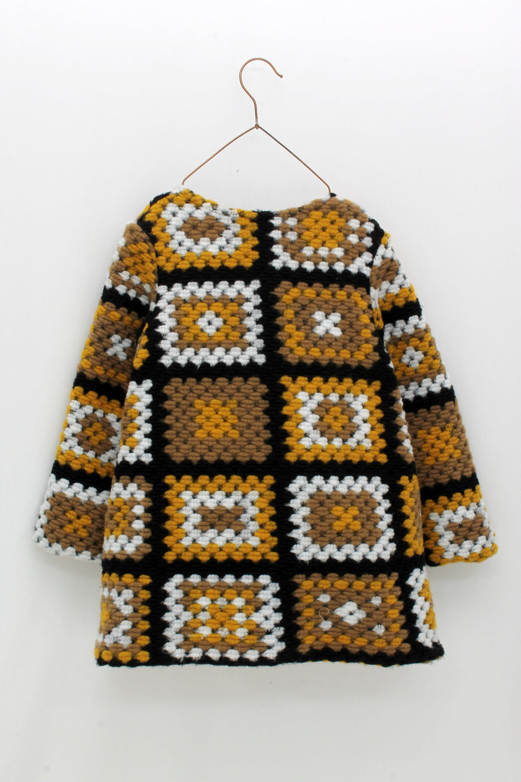 FOQUE Mustard & Black Girls Crochet Coat
