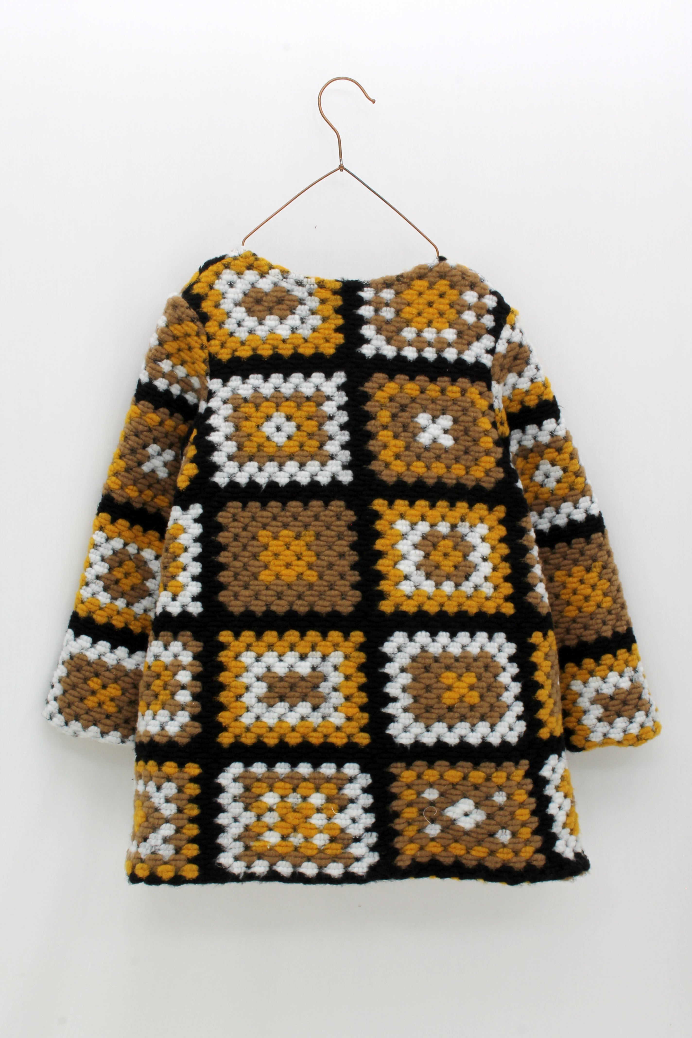 FOQUE Mustard & Black Girls Crochet Coat