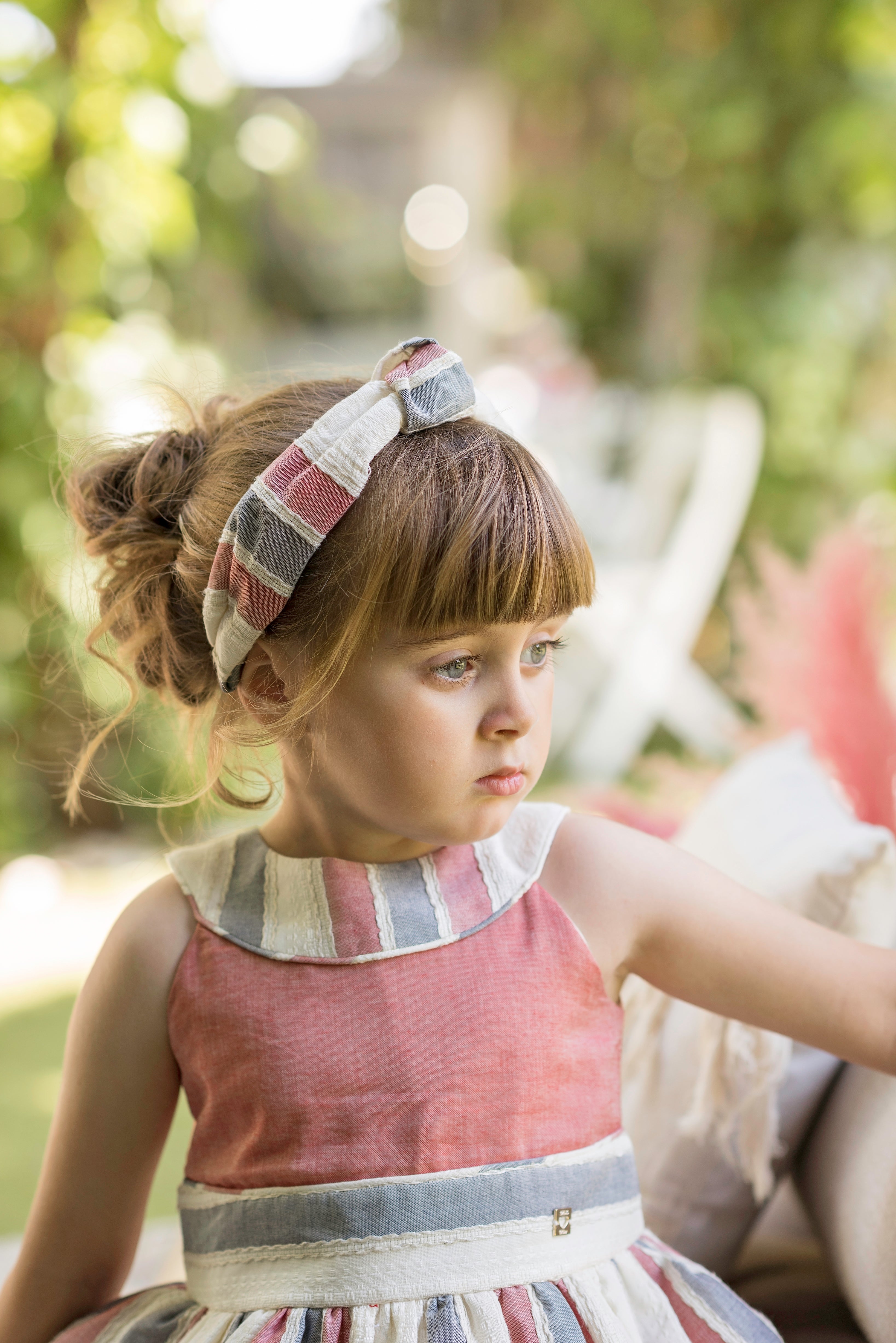 DOLCE PETIT Girls Red Stripe Knot Hairband - 2228D