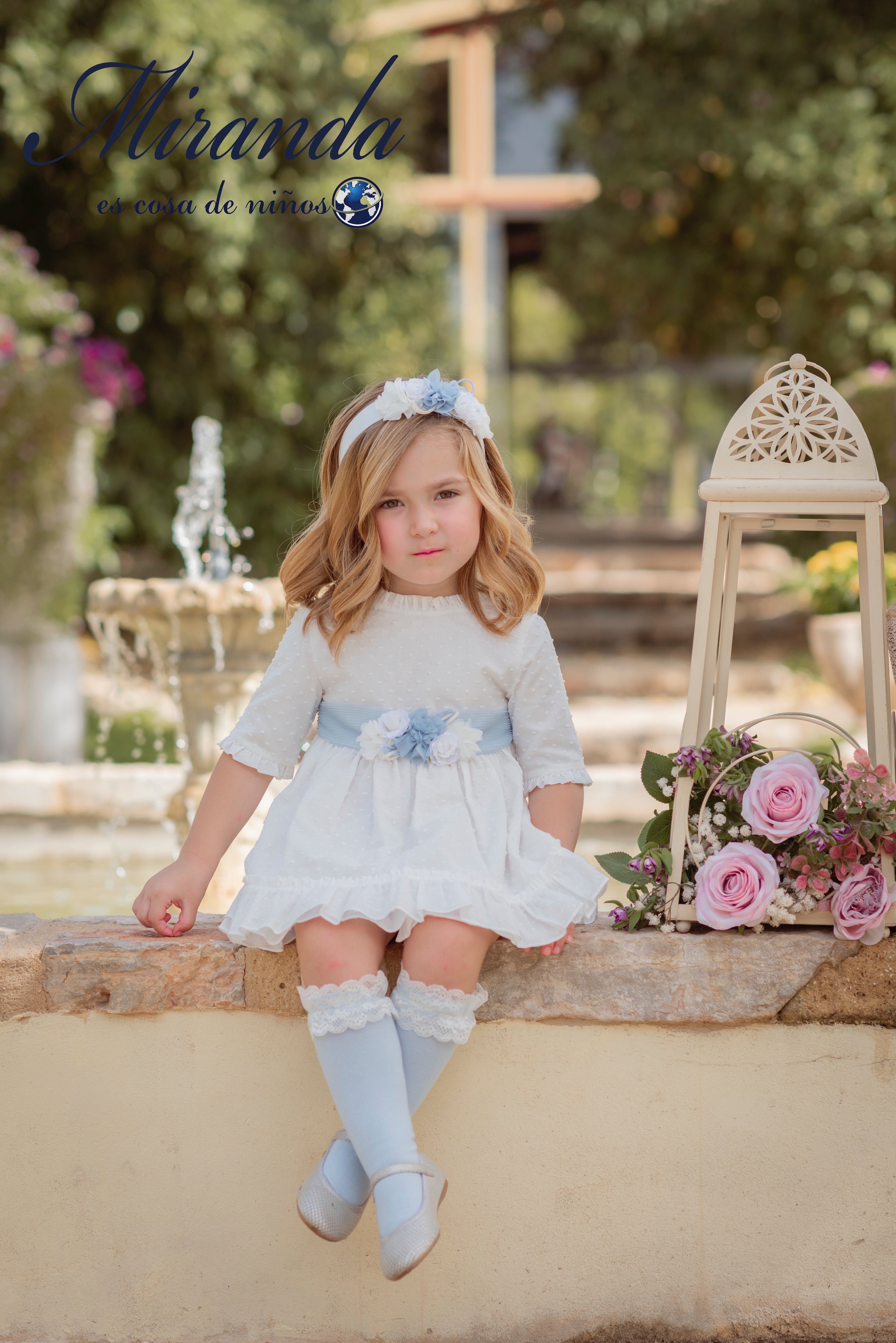 MIRANDA CEREMONIA Cream & Blue Girls Dress