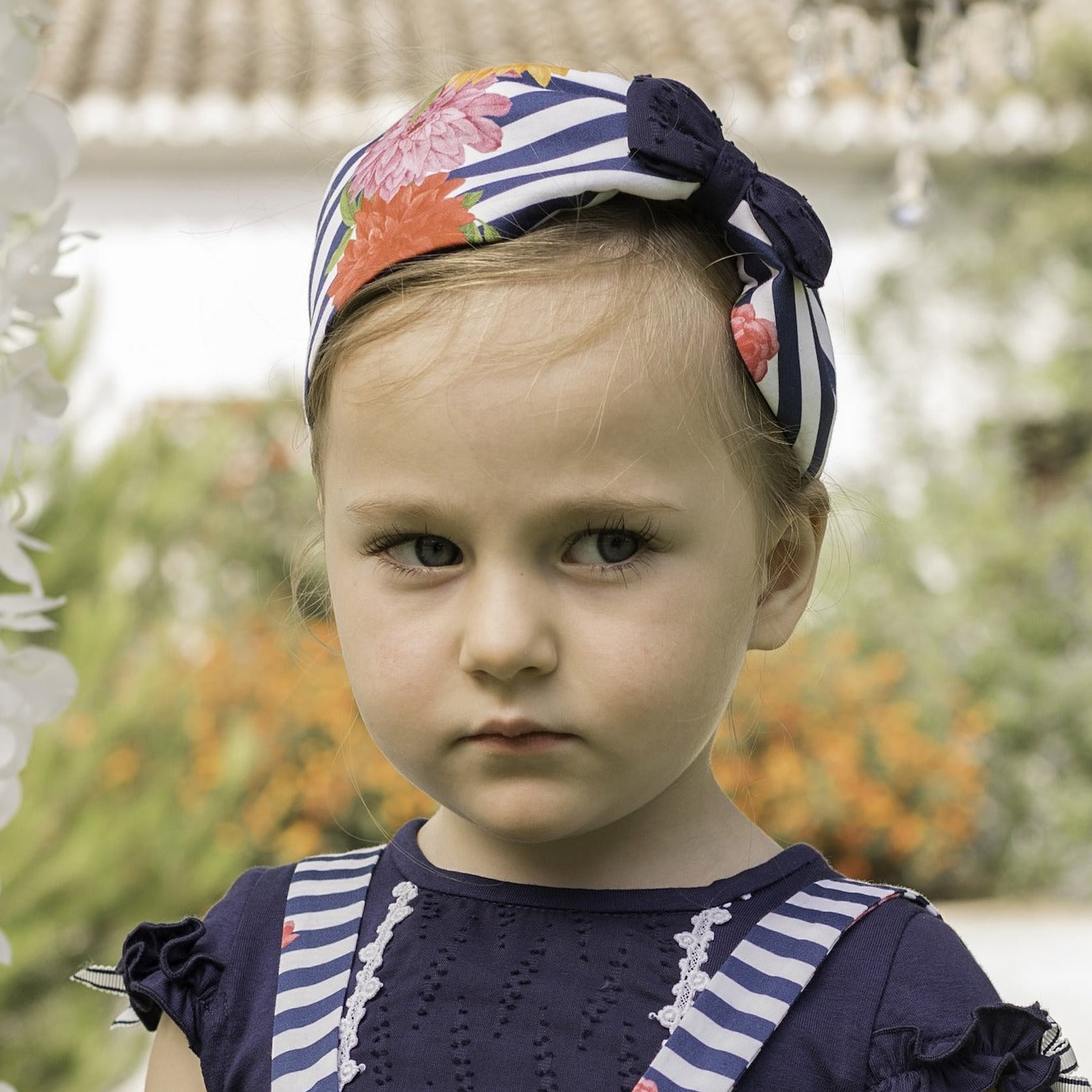 DOLCE PETIT Girls Navy Floral Hairband