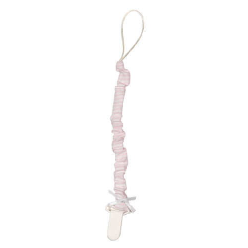 Baby Gi pink striped cotton jersey dummy clip for babies, made in Portugal.