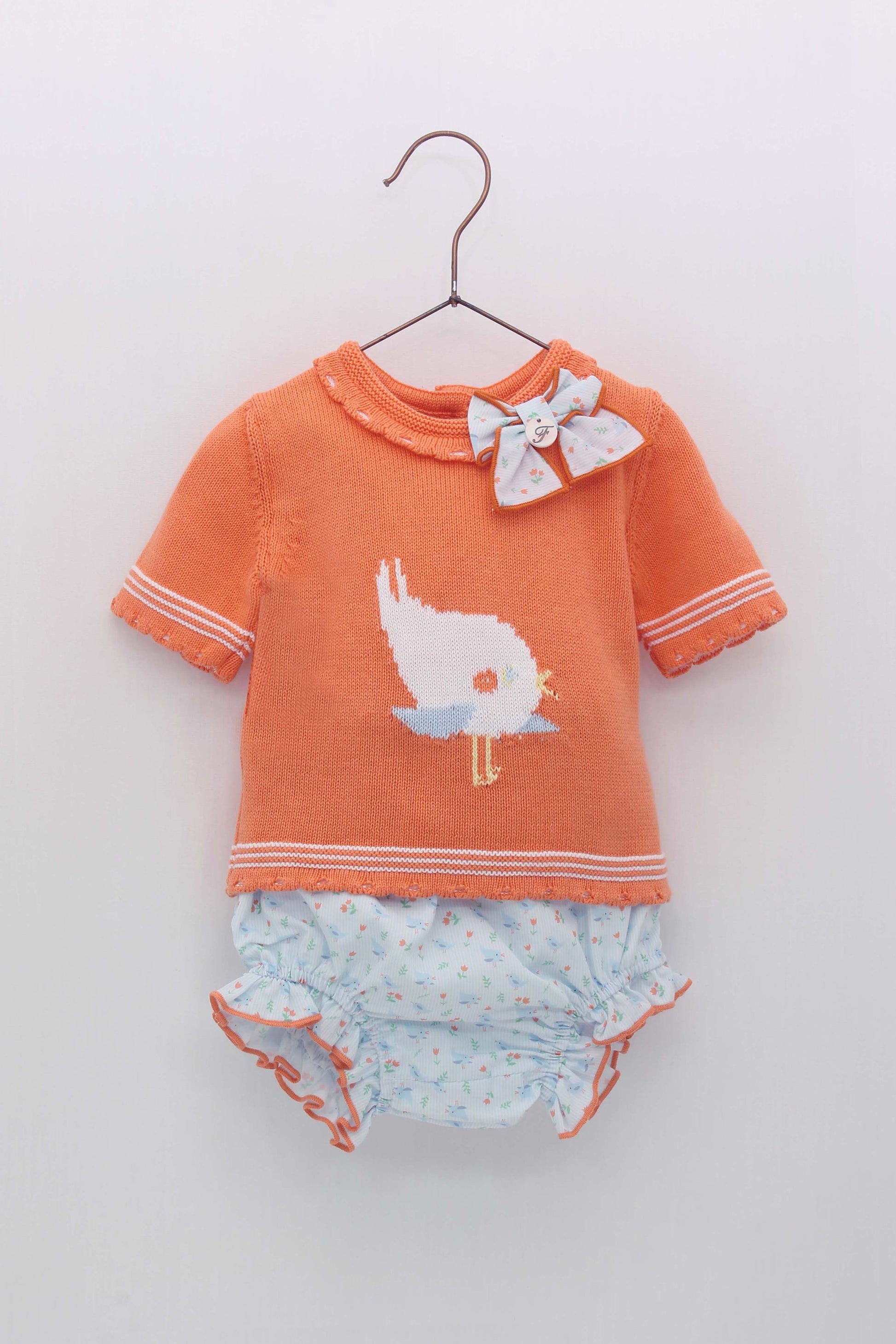 SS23 FOQUE Mandarin Baby Girls Bird Print Jam Pant Set