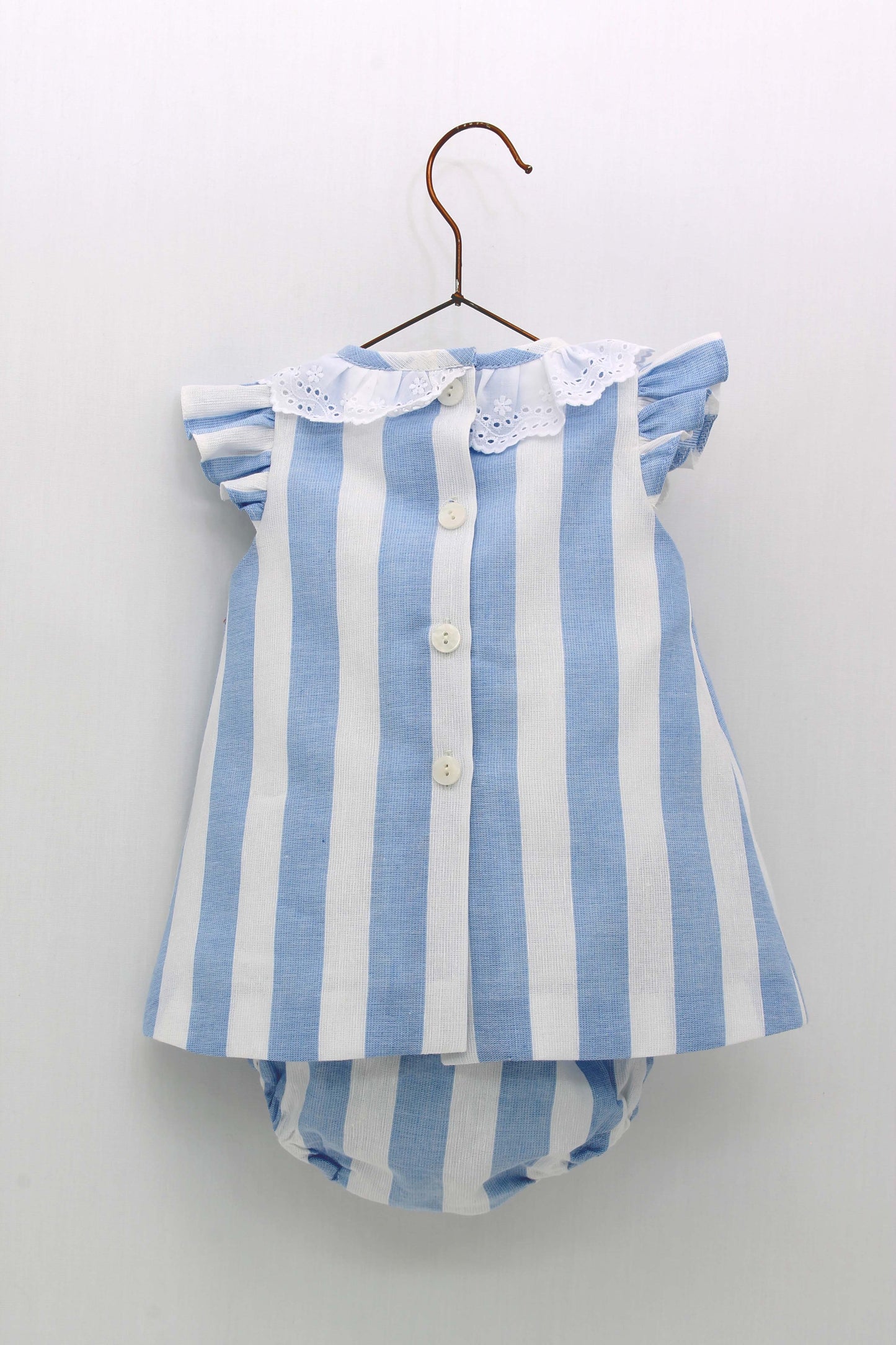 SS23 FOQUE Blue Regatta Stripe Baby Girls Dress & Knickers