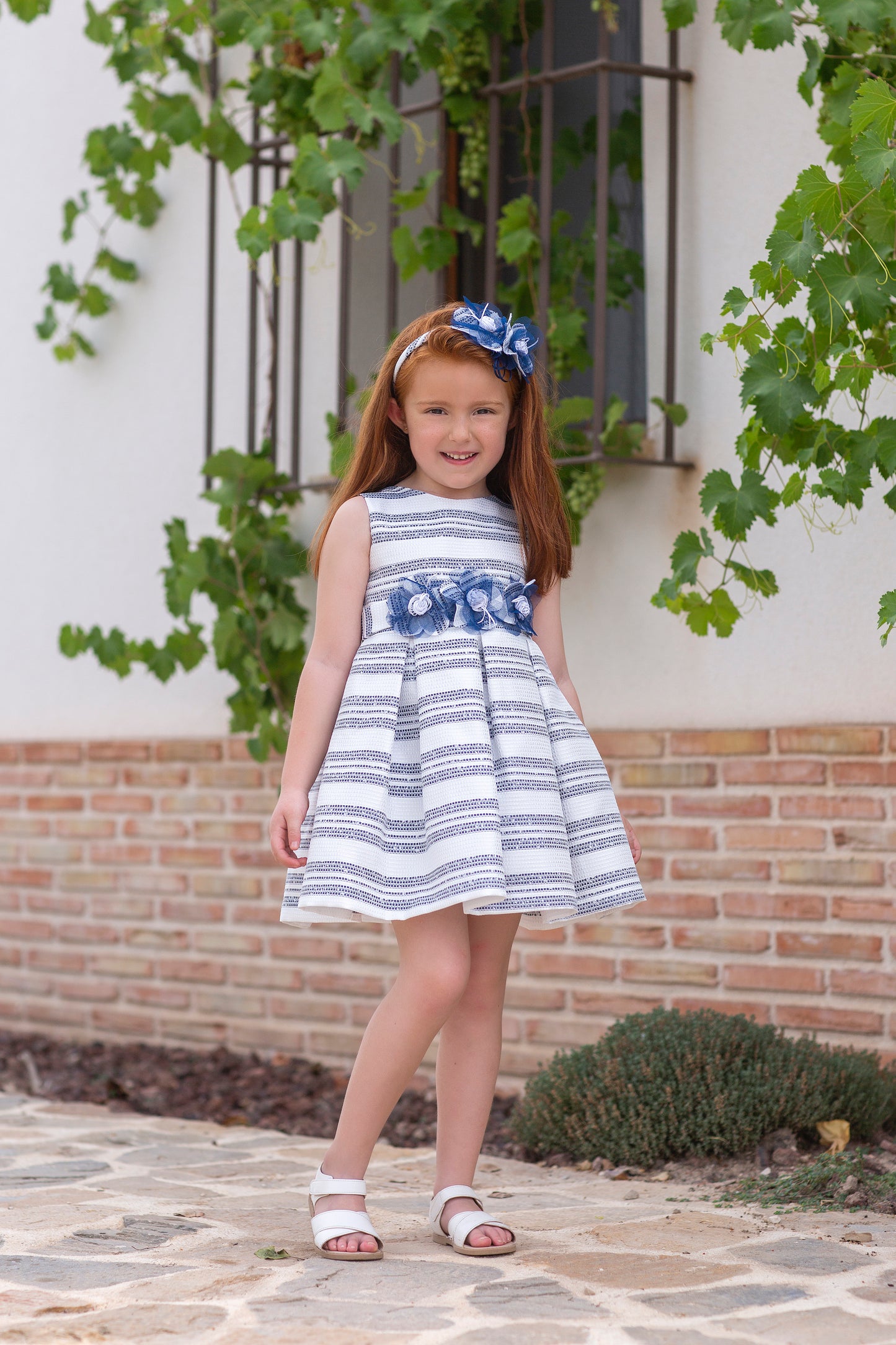 SS23 ROCHY Claudia Navy & White Stripe Girls Dress - 23406