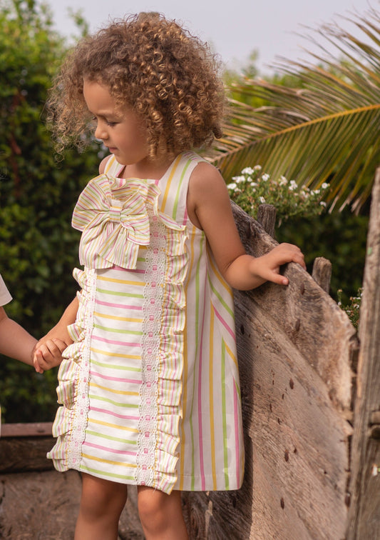 SS23 ROCHY Vega Multicoloured Stripe Girls A-Line Dress - 23444