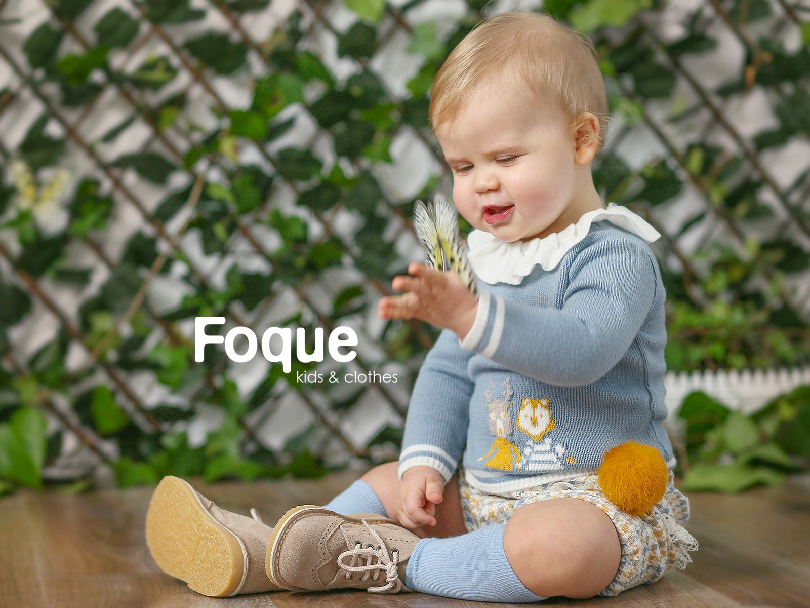 Foque Blue & Mustard Houndstooth Baby Girls Jam Pant Set