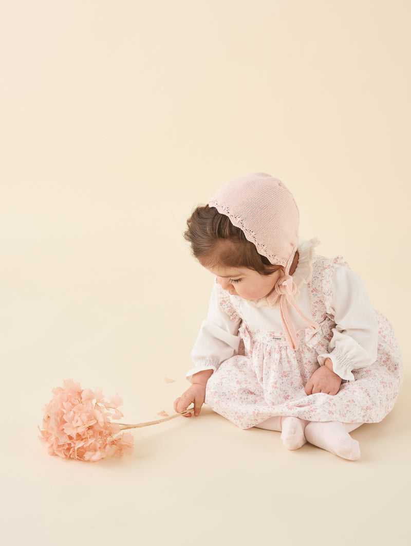 AW22 FOQUE Cream & Pink Floral Baby Girls Dress & Knickers