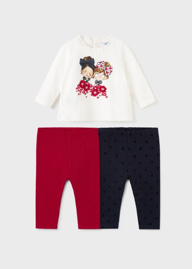 MAYORAL Girls Raspberry & Navy Three Piece Leggings Set