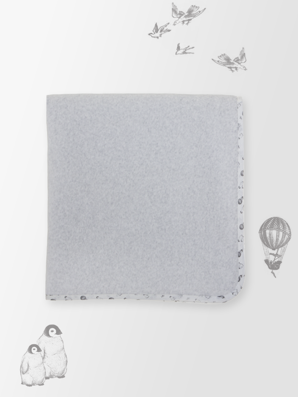 POM PETIT POM Grey & White Reversible Unisex Baby Blanket