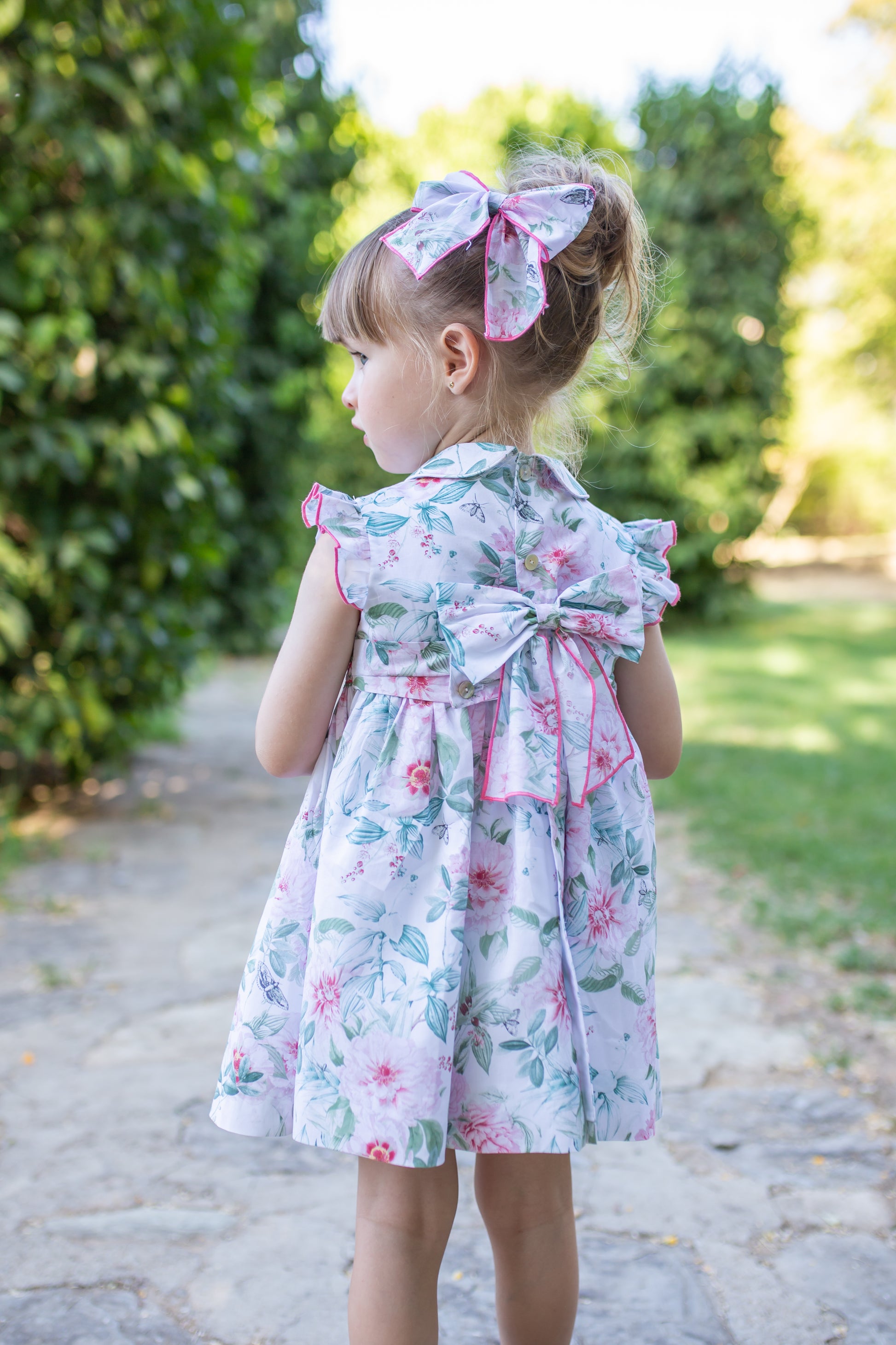 SS23 NAXOS Hibisco Baby Girls Pink & Green Floral Smocked Dress - 7135