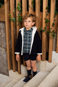 FOQUE Navy Tartan Boys Short Set - 5546