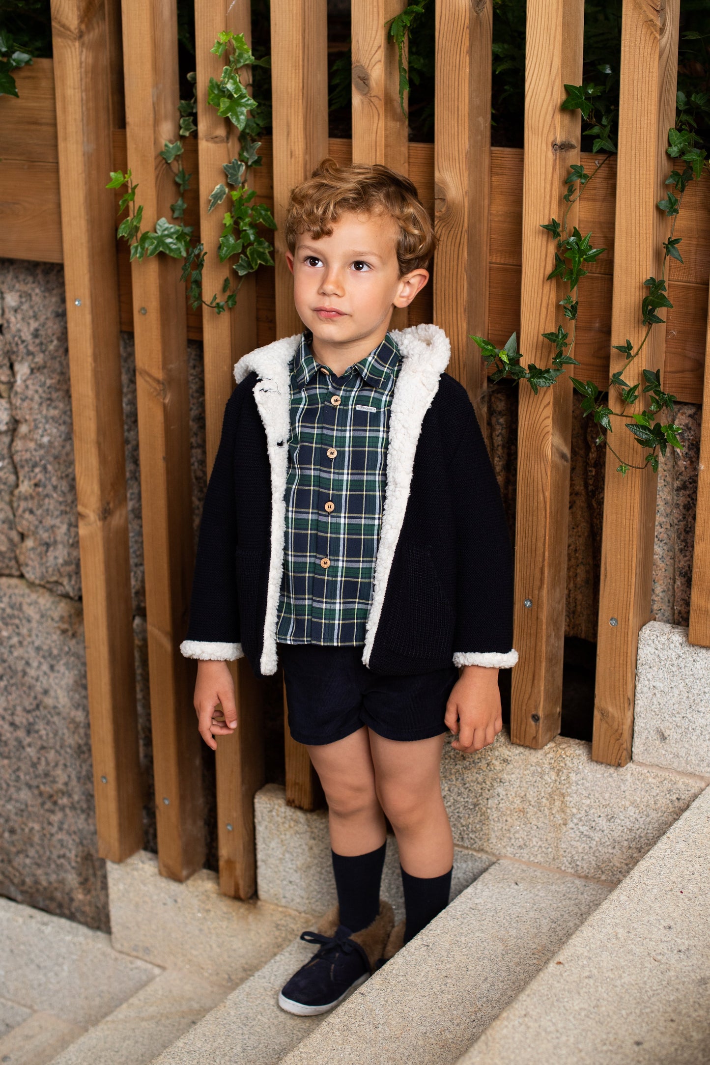 AW22 FOQUE Navy Tartan Boys Short Set - 5546