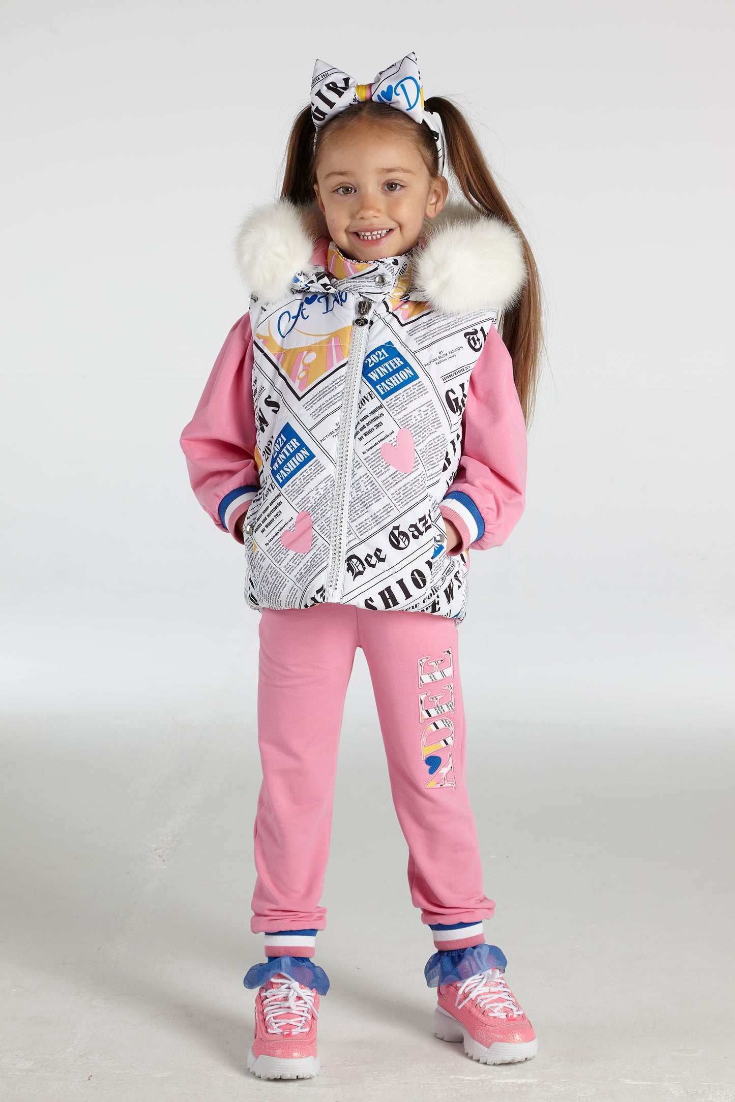 AW21 A DEE Girls Stella Newspaper Print Gilet