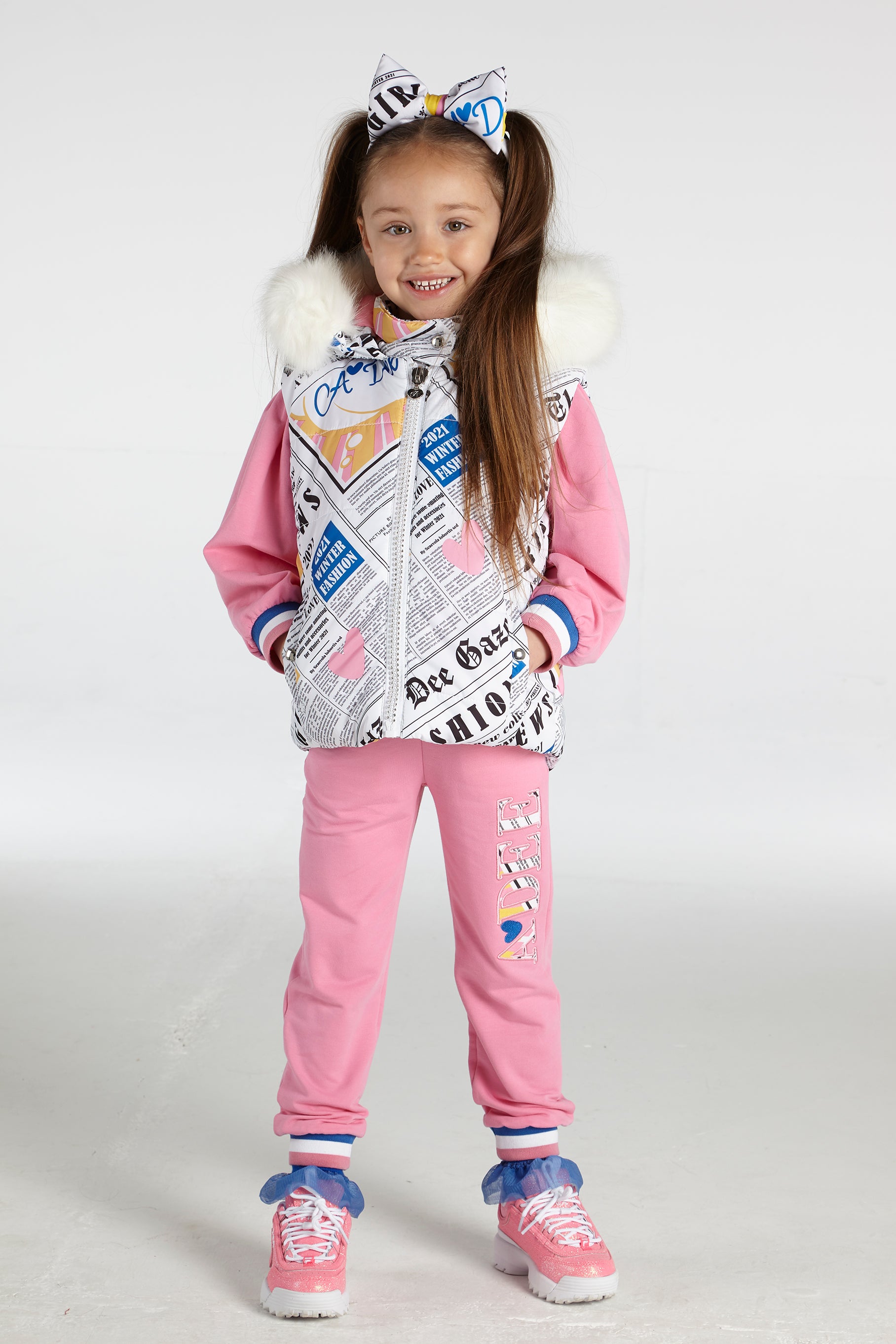 AW21 A DEE Girls Stella Newspaper Print Gilet