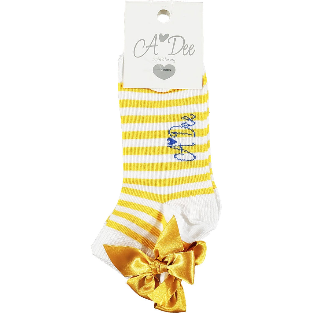 A DEE Porto Girls Libby Yellow Stripe Ankle Socks - CLEARANCE SALE