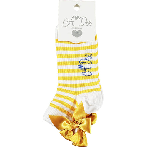 A DEE Porto Girls Libby Yellow Stripe Ankle Socks