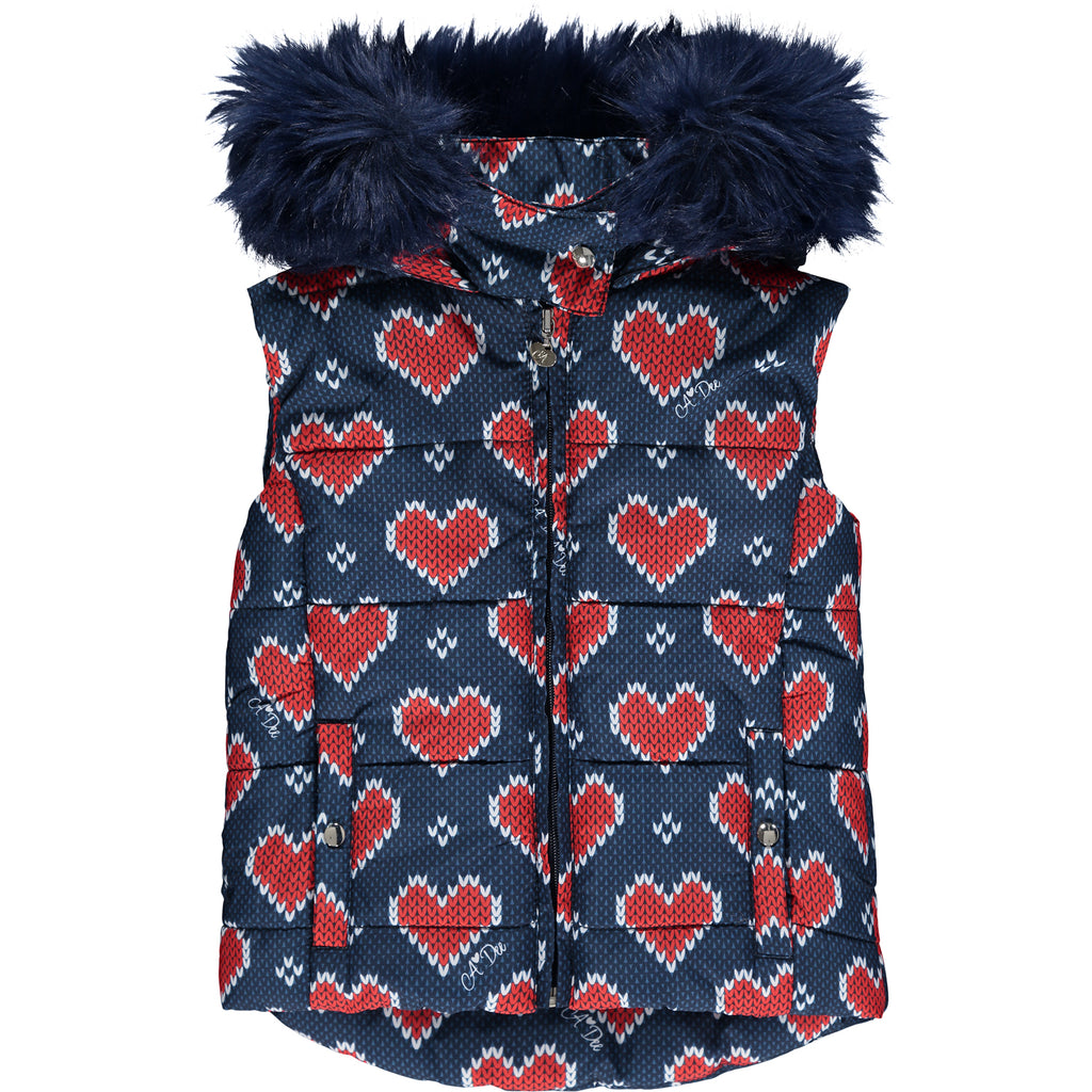 AW21 A DEE Girls Rose Navy & Red Heart Print Gilet