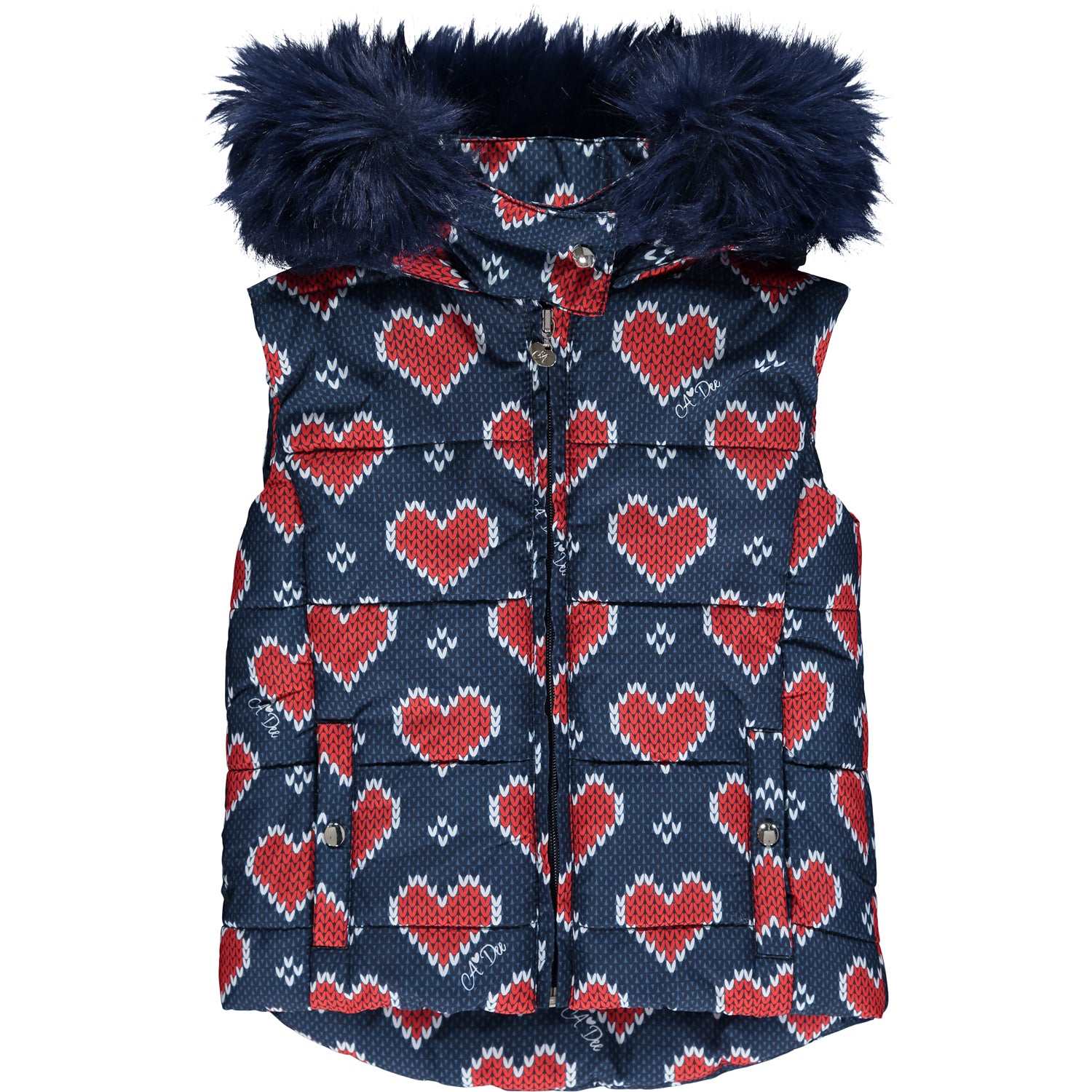 AW21 A DEE Girls Rose Navy & Red Heart Print Gilet