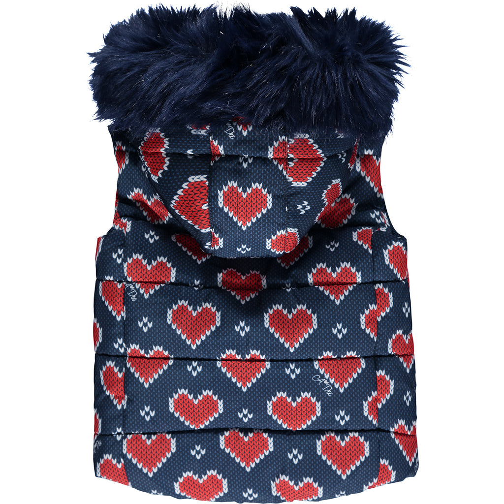 AW21 A DEE Girls Rose Navy & Red Heart Print Gilet