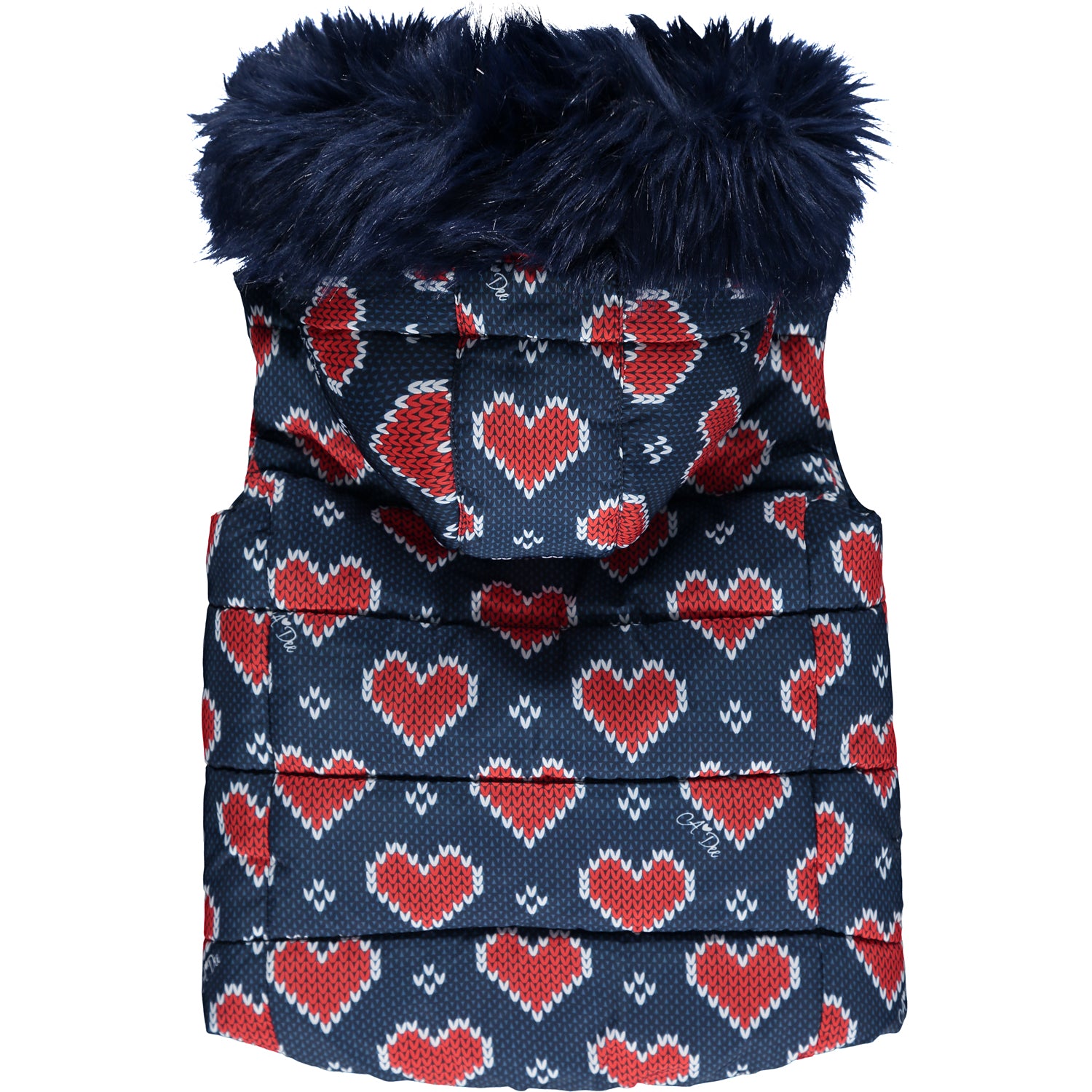 AW21 A DEE Girls Rose Navy & Red Heart Print Gilet
