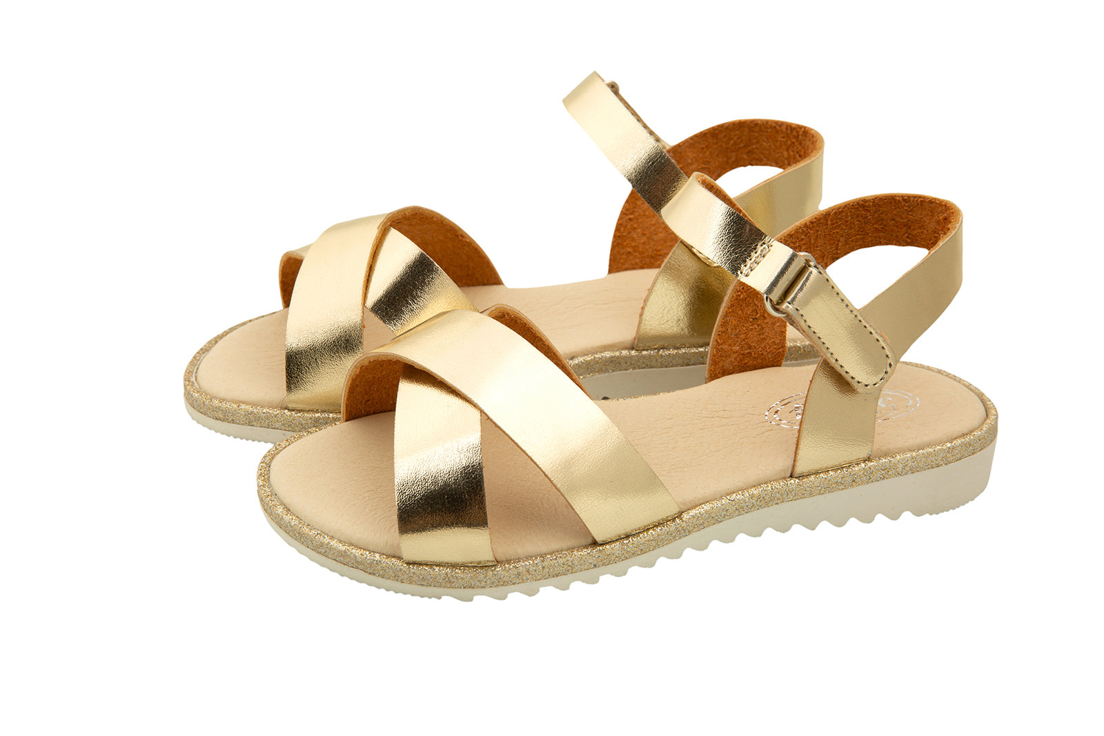ROCHY Gold Cross Over Girls Leather Sandals