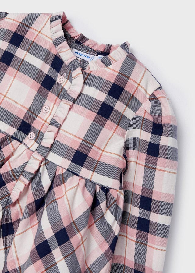 MAYORAL Girls Pink & Navy Plaid Dress 