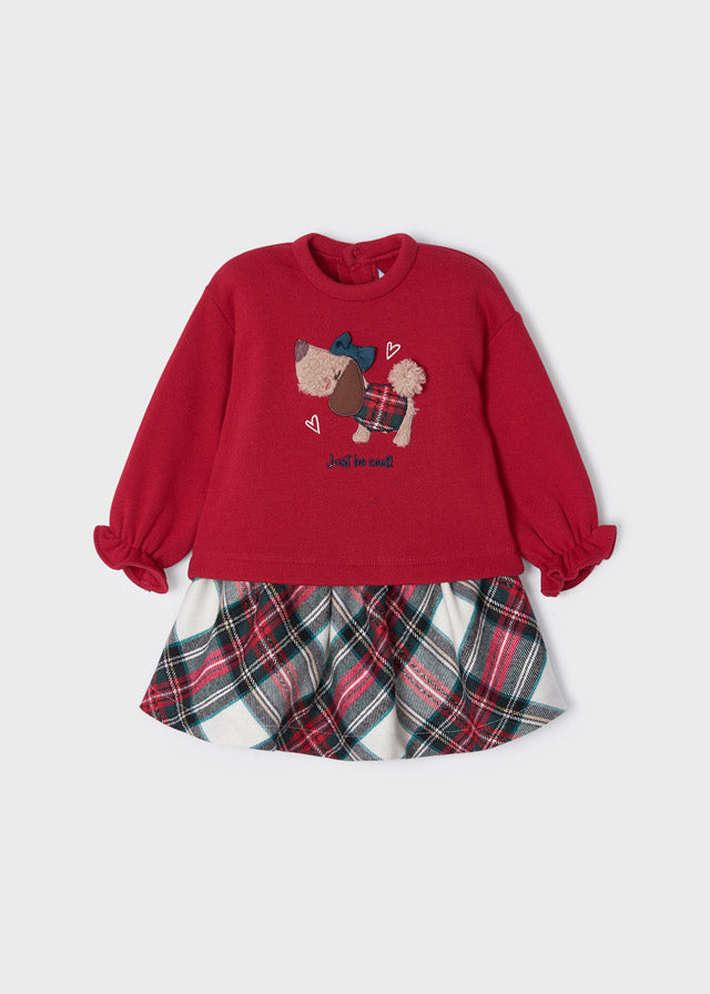 AW22 MAYORAL Mini Girls Red Tartan Skirt Set - 2964