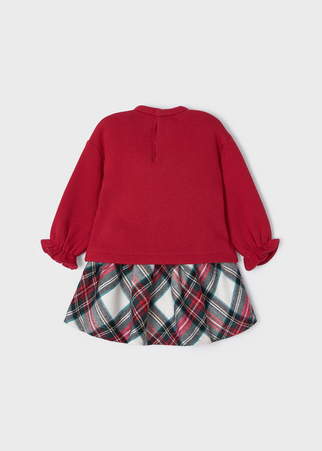AW22 MAYORAL Mini Girls Red Tartan Skirt Set - 2964
