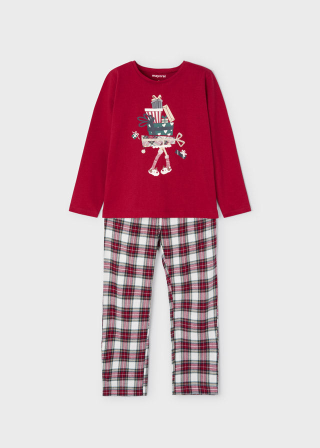 AW22 MAYORAL Girls Red Tartan Christmas Pyjamas - 4759
