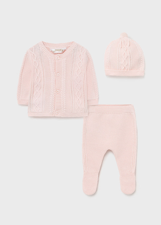 MAYORAL Baby Girls Pink Cable Knit Three Piece Set - 2508