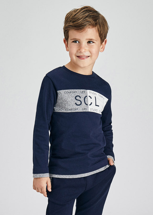 AW21 MAYORAL Boys Studio Navy & Grey Long Sleeve Top - 4091