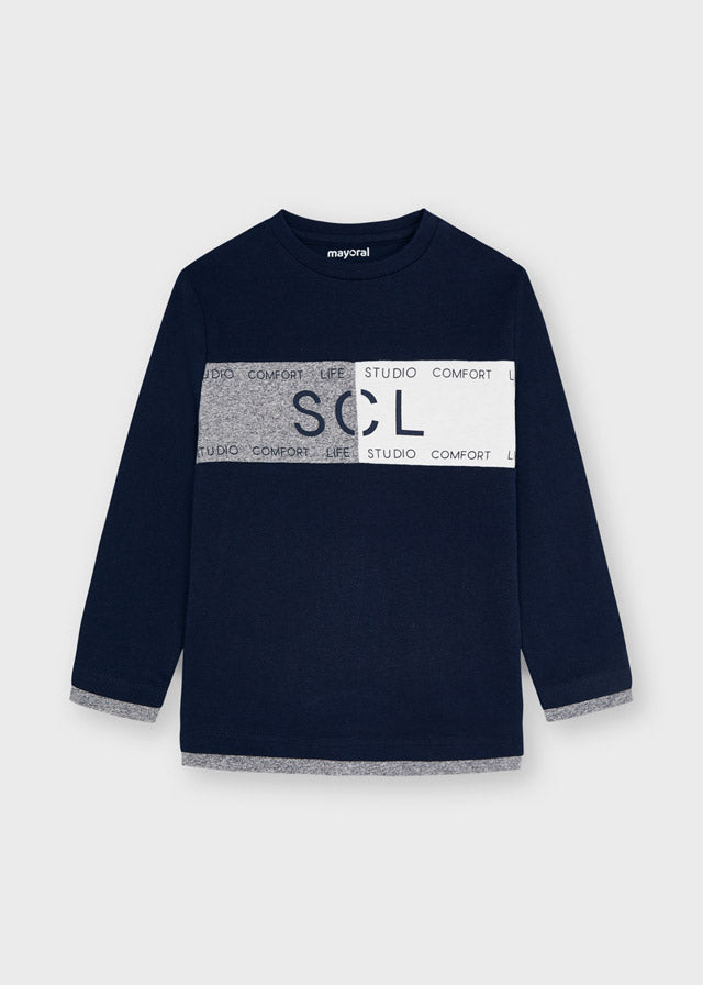 AW21 MAYORAL Boys Studio Navy & Grey Long Sleeve Top - 4091