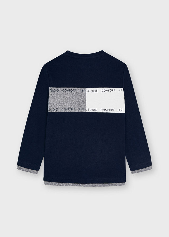 AW21 MAYORAL Boys Studio Navy & Grey Long Sleeve Top - 4091